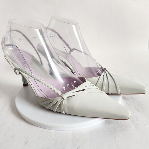 Gianni Bini Heels Size 9 Y2K 90s Mint Green Leather Pointy Square Toe Slingback - Picture 2 of 13